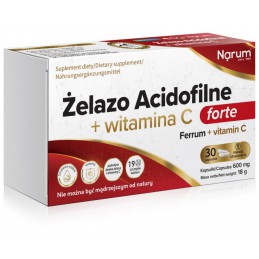 Narum Żelazo Acidofilne + witamina C 600 mg, 30 kapsułek