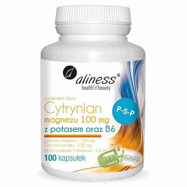 Cytrynian Magnezu 100 mg z potasem 150 mg, B6 (P-5-P) x 100 kaps