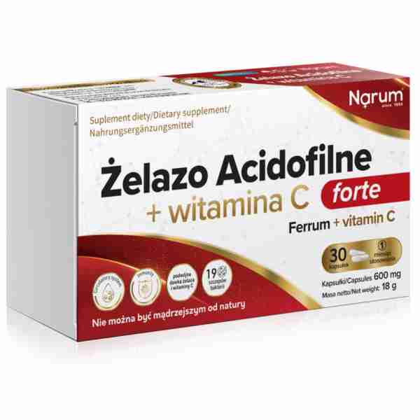 Narum Żelazo Acidofilne + witamina C 600 mg, 30 kapsułek